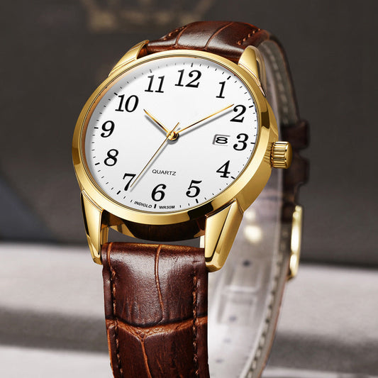 Men’s Waterproof Quartz Watch with Leather Strap