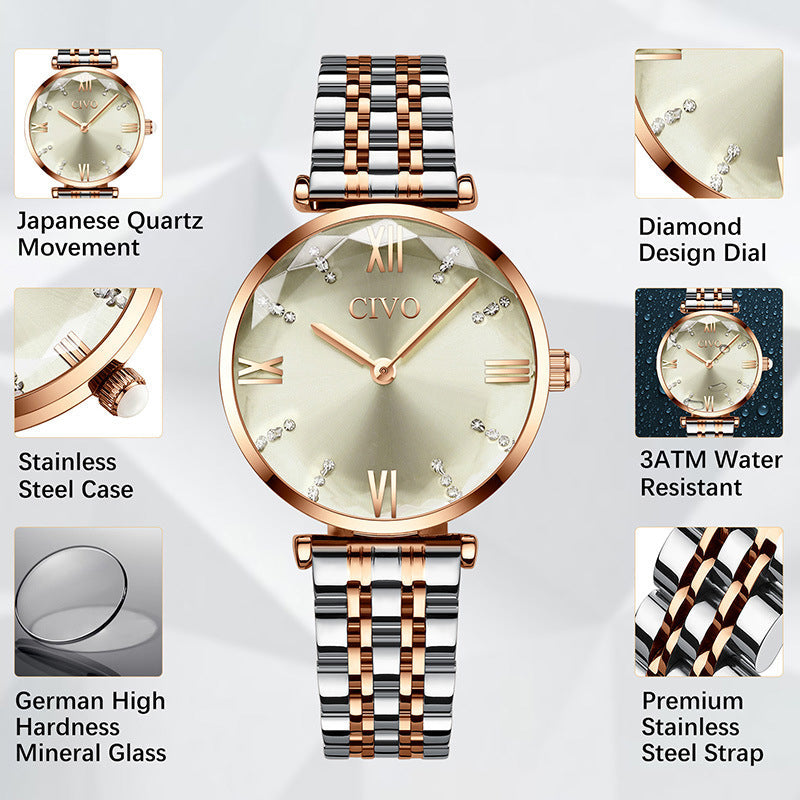 Women's Elegant Round Dial Quartz Watch