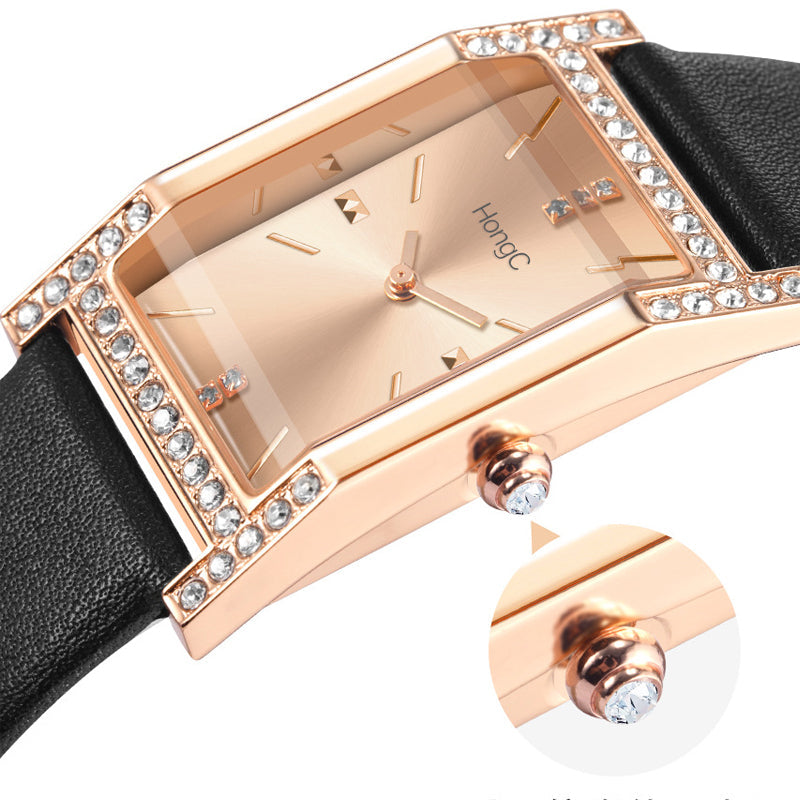 Women's Square Dial Quartz Watch with Rhinestone