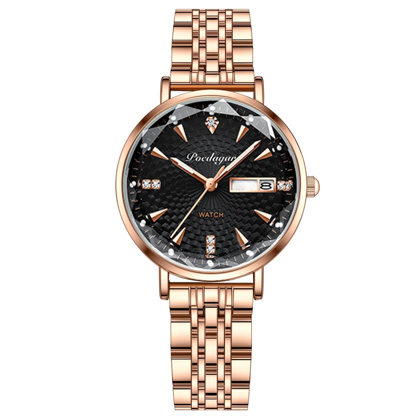 Women's Luminous Watch with Rose Gold Steel Bracelet