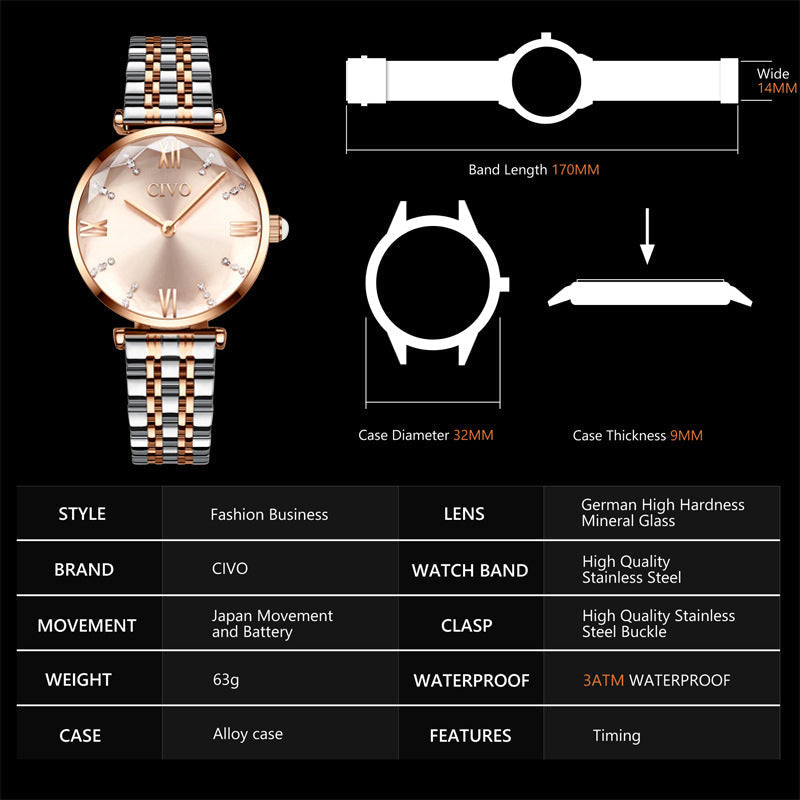 Women's Elegant Round Dial Quartz Watch