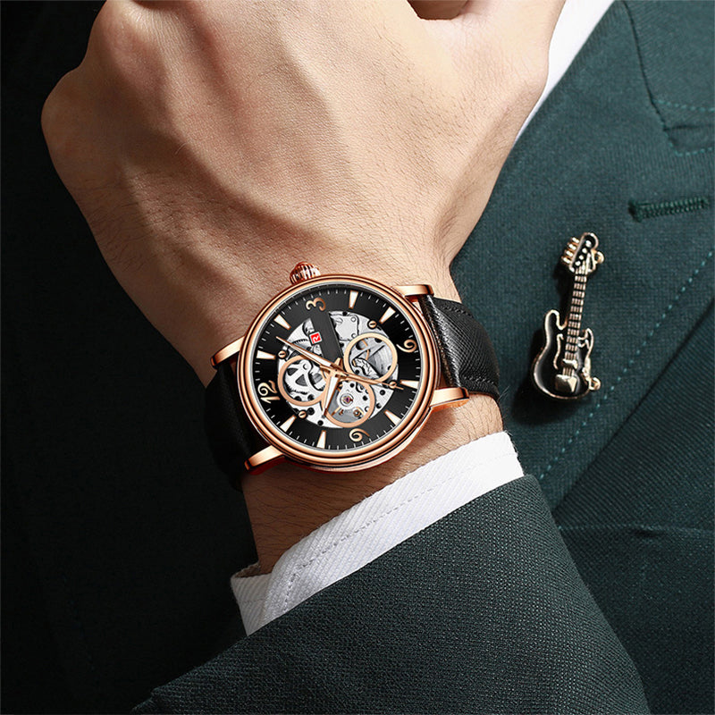 Men's Business Mechanical Watch with Leather Strap