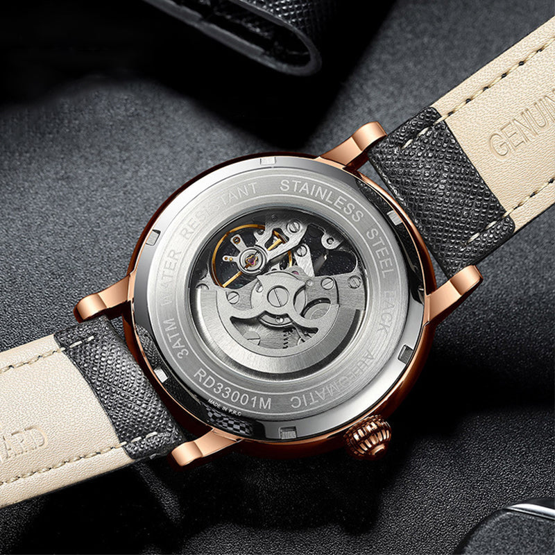 Men's Business Mechanical Watch with Leather Strap