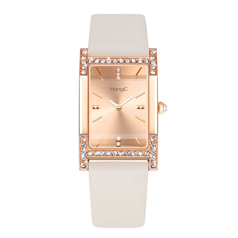 Women's Square Dial Quartz Watch with Rhinestone