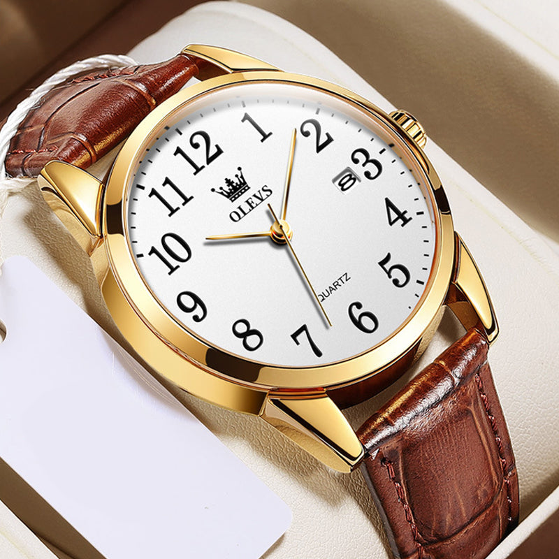 Men’s Waterproof Quartz Watch with Leather Strap