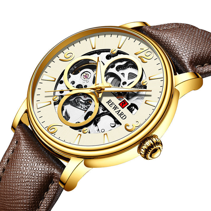 Men's Business Mechanical Watch with Leather Strap