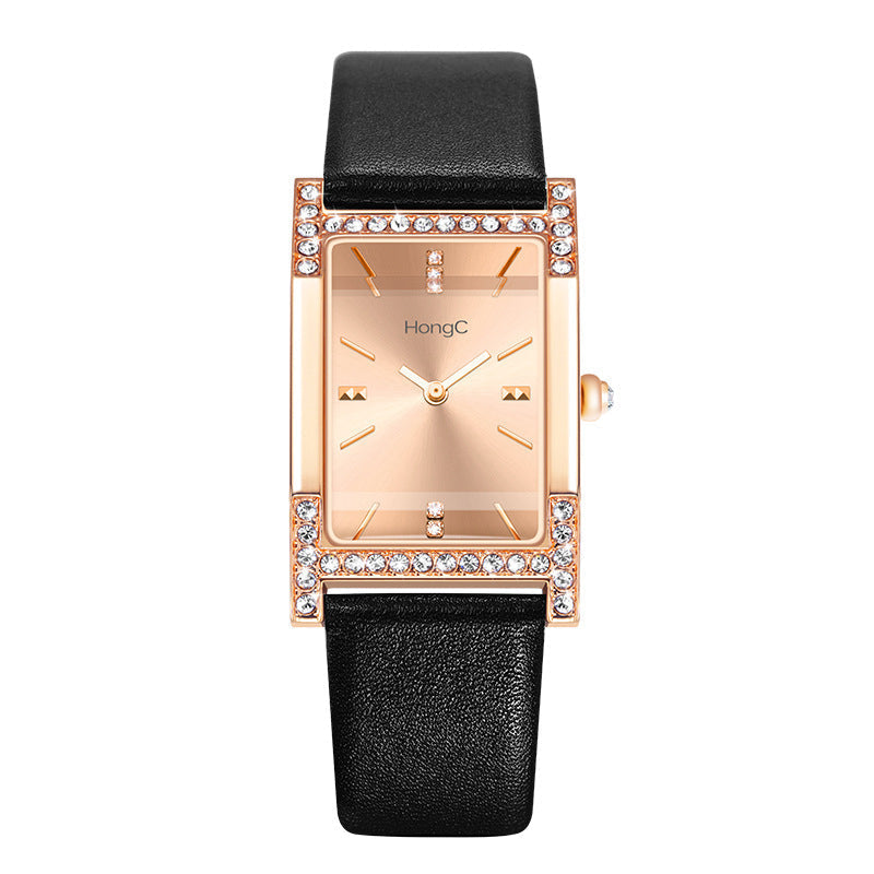 Women's Square Dial Quartz Watch with Rhinestone