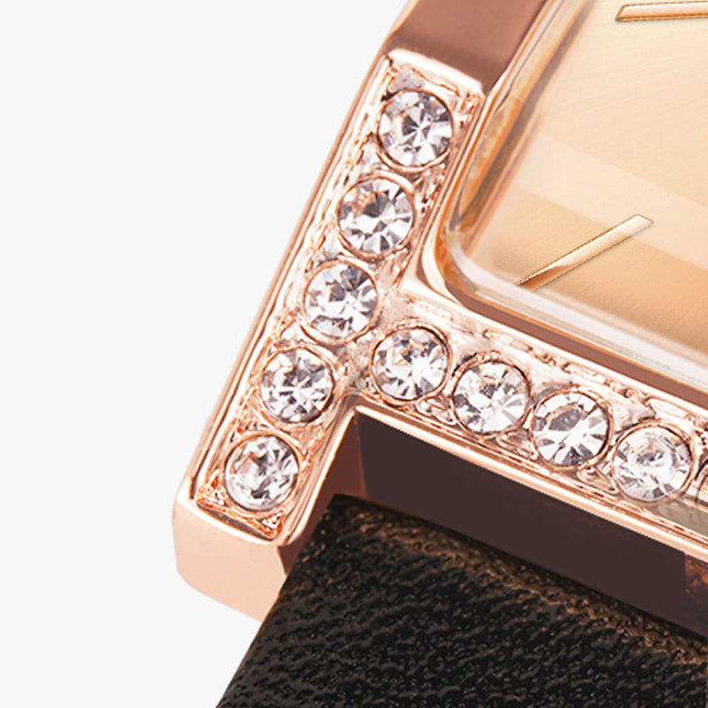 Women's Square Dial Quartz Watch with Rhinestone