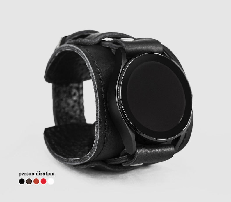 wide Leather stitched cuff band  Smart watch