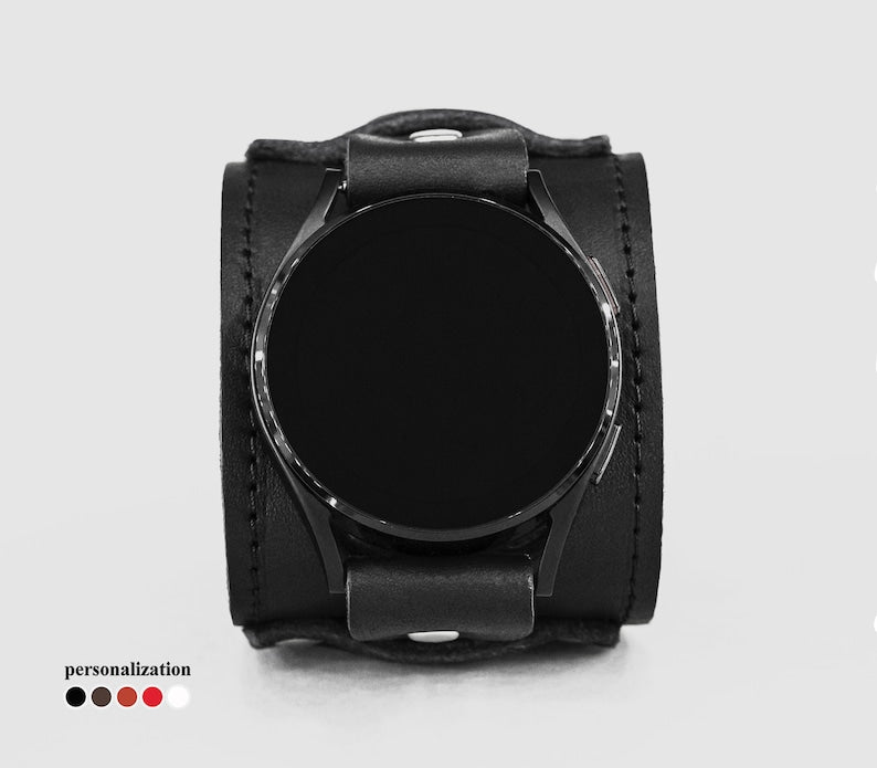 wide Leather stitched cuff band  Smart watch