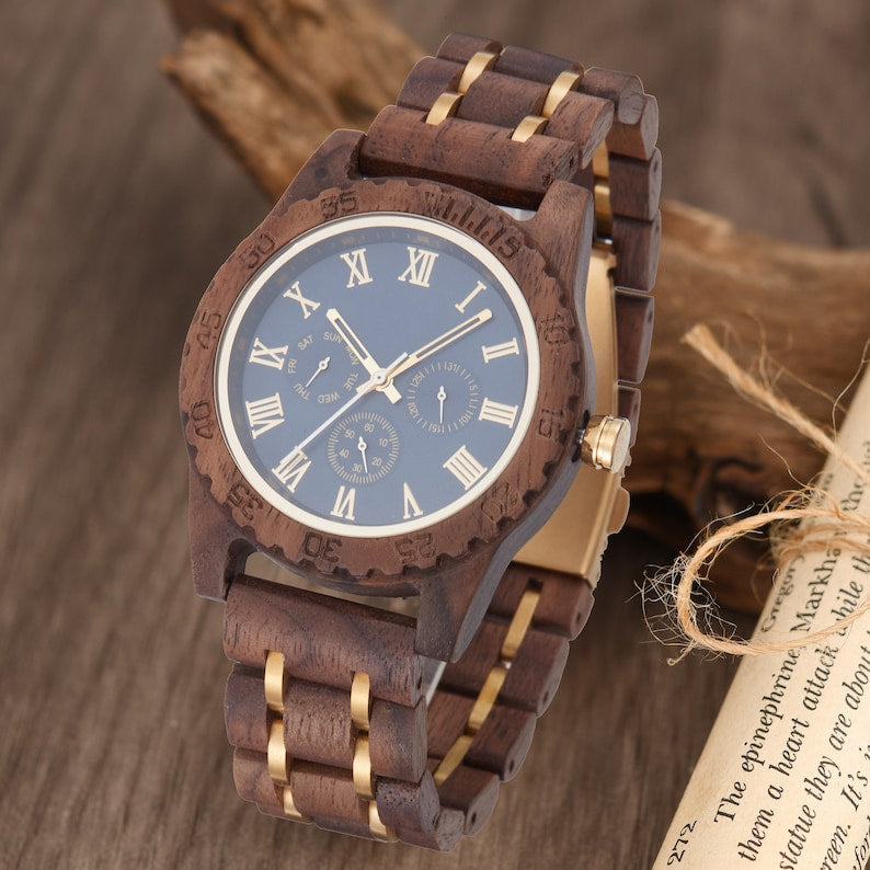 Men's Wood Watch, Engraved Watch